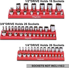 img 1 attached to 🔧 Магнитный органайзер для головок Mayouko - 3 штуки, красный, SAE, 1/4 дюйма, 3/8 дюйма, 1/2 дюйма - вмещает до 68 головок