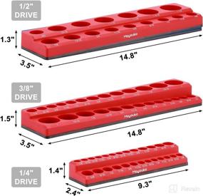 img 2 attached to 🔧 Магнитный органайзер для головок Mayouko - 3 штуки, красный, SAE, 1/4 дюйма, 3/8 дюйма, 1/2 дюйма - вмещает до 68 головок