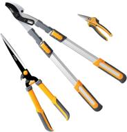 airaj 3pc professional hedge lopper set: 27" tree loppers, 24'' heavy duty shears & 7.5'' cut easy hand pruners - ideal garden tool kit! logo