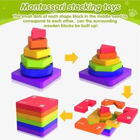 img 3 attached to Wooden Sorting Stacking Toys For Toddlers 1-4 Years Old Boys & Girls, Montessori Preschool Learning Educational Puzzle Gift - Shape Color Number Recognition