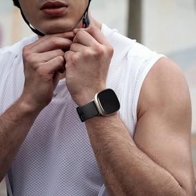 img 1 attached to Водонепроницаемый силиконовый ремешок, 4 упаковки для смарт-часов Fitbit Sense/Fitbit Versa 3 — мягкие браслеты для мужчин и женщин черного, серого, цвета фуксии и белого от Maledan
