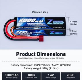 img 3 attached to Upgrade Your RC Experience With Zeee 2S Lipo Battery 8000MAh 7.4V - Pack Of 2, 100C Hard Case With Deans T Plug