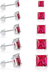 img 4 attached to 18K White Gold Plated Princess Cut Sparkly Spinel Gemstone Stud Earrings - GEMSME (Pair Of 5)