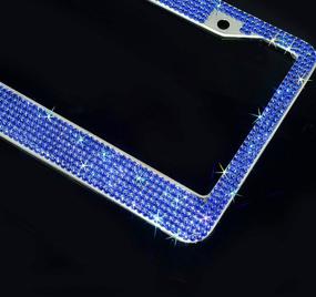 img 2 attached to 1 Pack Blue Rhinestone Stainless Steel License Plate Frame - Premium Handcrafted 💎 Bling Frame with Gift Box, 1000+ SS20 Blue Rhinestone Crystals (14 Facets), Anti-Theft Screw Cap