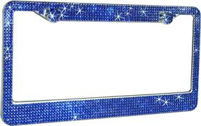 img 3 attached to 1 Pack Blue Rhinestone Stainless Steel License Plate Frame - Premium Handcrafted 💎 Bling Frame with Gift Box, 1000+ SS20 Blue Rhinestone Crystals (14 Facets), Anti-Theft Screw Cap