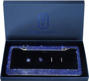 img 4 attached to 1 Pack Blue Rhinestone Stainless Steel License Plate Frame - Premium Handcrafted 💎 Bling Frame with Gift Box, 1000+ SS20 Blue Rhinestone Crystals (14 Facets), Anti-Theft Screw Cap