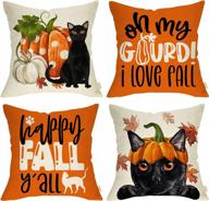 spruce up your home décor with fjfz's happy fall y'all black cat pumpkin throw pillow cover set - perfect for porch, patio, or sofa! logo