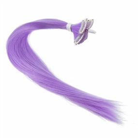 img 3 attached to Lilac Purple Straight One Color Party Highlights Clip On Hair Extensions 12 Pcs Synthetic Hairpieces