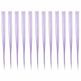 img 4 attached to Lilac Purple Straight One Color Party Highlights Clip On Hair Extensions 12 Pcs Synthetic Hairpieces