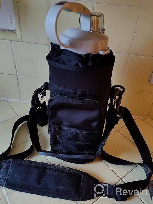 img 1 attached to 64 Oz Water Bottle Carrier Bag With Shoulder Strap & 2 Pockets - Perfect For Hiking, Traveling, School & Camping review by Tim Wadman