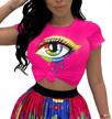 womens cotton eye print graphic tee with short sleeves and neon design by pesion logo
