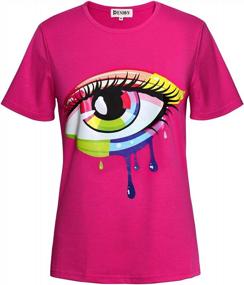 img 2 attached to Womens Cotton Eye Print Graphic Tee With Short Sleeves And Neon Design By PESION