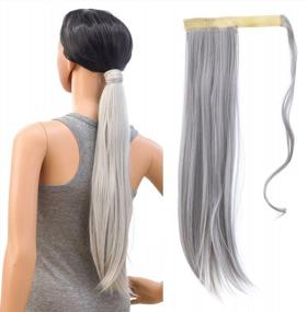 img 4 attached to Преобразите свой образ с помощью длинной накладной косы SWACC для женщин — прямых или вьющихся волнистых синтетических волос потрясающего серебристо-серого цвета!