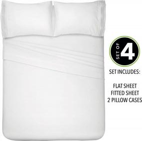 img 3 attached to MDesign Full Size Superfine Brushed Microfiber Sheet Set - 4 Pieces - Extra Soft Bed Sheets And Pillowcases - Easy Fit Deep Pockets - Wrinkle Resistant, Comfortable, & Breathable - Optic White