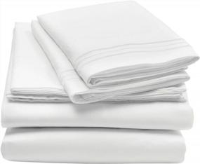 img 4 attached to MDesign Full Size Superfine Brushed Microfiber Sheet Set - 4 Pieces - Extra Soft Bed Sheets And Pillowcases - Easy Fit Deep Pockets - Wrinkle Resistant, Comfortable, & Breathable - Optic White