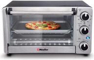 🍞 mueller austria toaster oven 4 slice - stainless steel finish with timer, multiple functions: toasting, baking, broiling - natural convection, powerful 1100 watts - includes baking pan and rack logo