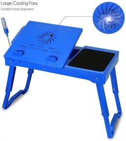 img 2 attached to 💻 Blue Laptop Desk for Bed with Cooling Fan, USB Hub, Adjustable LED Light- Ideal for Working & Reading on Bed, Couch or Sofa - Foldable Stand Desk with Mouse Pad & Storage Box