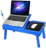 💻 blue laptop desk for bed with cooling fan, usb hub, adjustable led light- ideal for working & reading on bed, couch or sofa - foldable stand desk with mouse pad & storage box logo