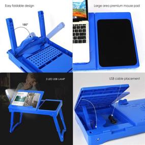 img 1 attached to 💻 Blue Laptop Desk for Bed with Cooling Fan, USB Hub, Adjustable LED Light- Ideal for Working & Reading on Bed, Couch or Sofa - Foldable Stand Desk with Mouse Pad & Storage Box