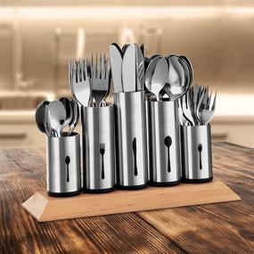 img 2 attached to 🍴 Bruntmor 18/8 Stainless Steel Flatware Organizer Caddy With Wooden Base