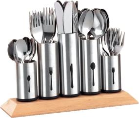 img 3 attached to 🍴 Bruntmor 18/8 Stainless Steel Flatware Organizer Caddy With Wooden Base
