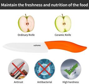 img 1 attached to 🔪 Набор керамических ножей премиум-класса для кухни с ножнами - 5 шт. Новые острые ножи, устойчивые к ржавчине и пятнам, в подарочной коробке (6" Шеф, 6" Хлеб, 5" Универсальный, 3" Фруктовый нож и овощечистка) - Профессиональные качественные режущие инструменты.