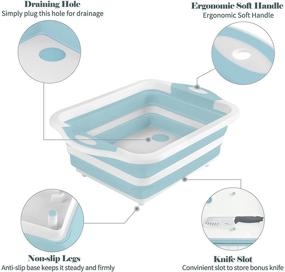 img 1 attached to 🍴 Rottogoon складная разделочная доска с дуршлагом - складная разделочная доска и корзина для мытья овощей для приготовления барбекю, пикника, кемпинга - силиконовая посуда - светло-голубой