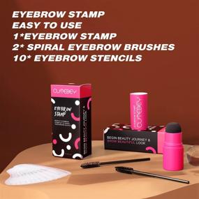 img 1 attached to 👁️ Cutebey Eyebrow Stamp Stencil Kit: Achieve Perfect Brows with One Step Brow Stamp and Shaping Kit, Complete with 10 Reusable Stencils and 2 Spiral Brushes (Dark Brown)