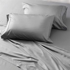 img 1 attached to 🛏️ Supersoft & Smooth Queen Size Cotton Tencel Sateen Sheet Set - Luxurious Feel - Sustainable & Breathable - Deep Pocket - Graphite - Welhome 300 Thread Count