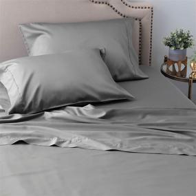 img 4 attached to 🛏️ Supersoft & Smooth Queen Size Cotton Tencel Sateen Sheet Set - Luxurious Feel - Sustainable & Breathable - Deep Pocket - Graphite - Welhome 300 Thread Count