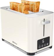 🥯 bbday 2 slice toaster with lcd display, stainless steel, extra wide slot, bagel/defrost/cancel, 6 shade settings, removable crumb tray, 850w, beige логотип