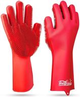 🧤 magic saksak reusable silicone dishwashing gloves - pair of rubber scrubbing gloves for dishes - wash cleaning gloves with sponge scrubbers for kitchen, bathroom, car and more - red, 14.5 inches logo