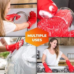 img 2 attached to 🧤 Magic SakSak Reusable Silicone Dishwashing Gloves - Pair of Rubber Scrubbing Gloves for Dishes - Wash Cleaning Gloves with Sponge Scrubbers for Kitchen, Bathroom, Car and More - Red, 14.5 Inches