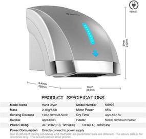 img 3 attached to 💨 Low Noise Electric Heated Automatic Hand Dryer for Home Bathrooms - Wall Mounted, Compact ABS Cover Sliver