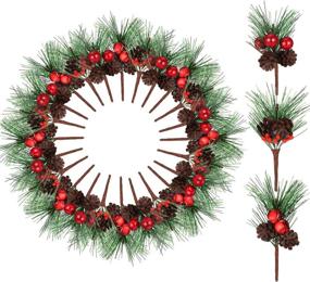 img 4 attached to 🌲 Christmas Pine Picks with Small Fake Berries, Pinecones and Artificial Pine Tree – Ideal for Wedding, Garden, Christmas Tree Craft Decorations (Style Set 2)