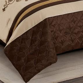 img 3 attached to 👑 Yasmen Luxury Embroidered Comforter Set - King Size Beige Brown Gold Silk Bedding for a Royal Bedroom