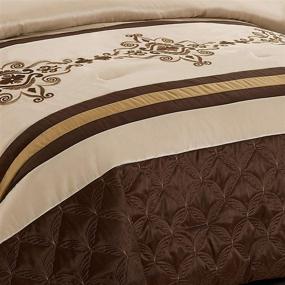 img 1 attached to 👑 Yasmen Luxury Embroidered Comforter Set - King Size Beige Brown Gold Silk Bedding for a Royal Bedroom