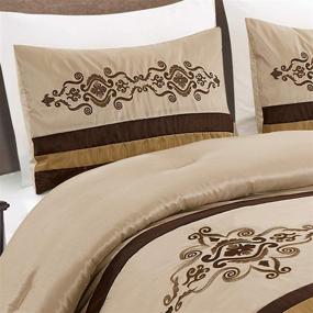 img 2 attached to 👑 Yasmen Luxury Embroidered Comforter Set - King Size Beige Brown Gold Silk Bedding for a Royal Bedroom