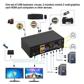 img 2 attached to 🖥️ CKL 2 Port USB 3.0 KVM Switch: Dual Monitor HDMI 4K 60Hz, Audio, Keyboard Video Mouse Switcher for 2 Computers & Monitors - 922HUA-3