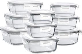 img 4 attached to 🍱 9 Sets Bayco Glass Storage Containers with Lids - Airtight Glass Meal Prep Containers for Food Storage, BPA-Free & Leak Proof