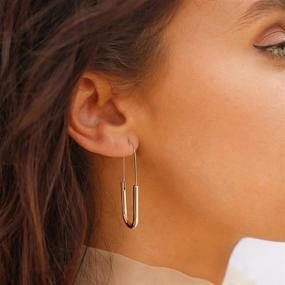 img 2 attached to 📎 Hypoallergenic Silver Gold Plated Pin Earrings: Fashionable Paper Clip Dangle Hoops Set for Women & Girls