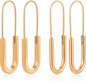 img 4 attached to 📎 Hypoallergenic Silver Gold Plated Pin Earrings: Fashionable Paper Clip Dangle Hoops Set for Women & Girls