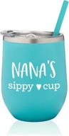 🍷 sassycups nana's sippy cup stainless steel vacuum insulated wine tumbler 12oz - perfect gift for new nana, nana birthday, best nana ever - aqua blue логотип