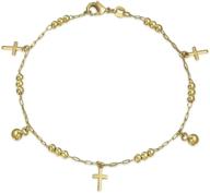 🕊️ stunning christian multi crosses religious anklet bracelet for women teens - 18k gold plated brass, dangle charm design, beads and bells - 10 inch length logo