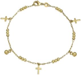 img 3 attached to 🕊️ Stunning Christian Multi Crosses Religious Anklet Bracelet for Women Teens - 18K Gold Plated Brass, Dangle Charm Design, Beads and Bells - 10 Inch Length