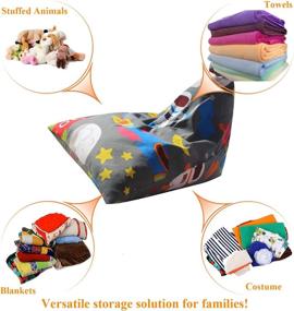 img 2 attached to 🪐 Canvas Stuffed Animal Bean Bag Chair Organizer 100L/26 Gal, Grey Outer Space Design - Perfect for Kids and Adults