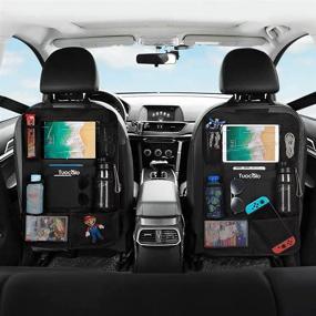 img 1 attached to 🚗 2-Pack Car Backseat Organizer with 10" Clear Screen Tablet Holder and 9 Storage Pockets – Seat Back Protectors for Toys, Drinks, Books – Kids Toddler Travel Accessories with USB/Headphone Slits