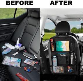 img 2 attached to 🚗 2-Pack Car Backseat Organizer with 10" Clear Screen Tablet Holder and 9 Storage Pockets – Seat Back Protectors for Toys, Drinks, Books – Kids Toddler Travel Accessories with USB/Headphone Slits