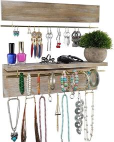 img 4 attached to 🛍️ Spiretro Wall Mount Set of 2 Jewelry Organizer Holder Rack: Golden Metal Bar Display for Earrings, Bracelets, Necklaces, and Rings – Rustic Torched Wood Shelf Storage for Accessories and Ornaments