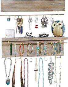 img 2 attached to 🛍️ Spiretro Wall Mount Set of 2 Jewelry Organizer Holder Rack: Golden Metal Bar Display for Earrings, Bracelets, Necklaces, and Rings – Rustic Torched Wood Shelf Storage for Accessories and Ornaments